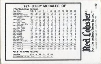 1982 Red Lobster Chicago Cubs #NNO Jerry Morales Back