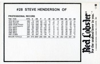 1982 Red Lobster Chicago Cubs #NNO Steve Henderson Back