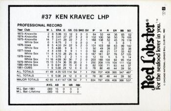 1982 Red Lobster Chicago Cubs #NNO Ken Kravec Back