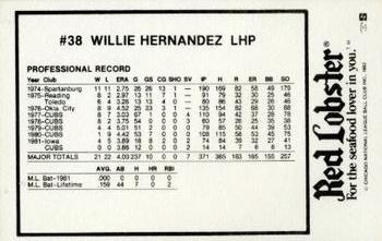 1982 Red Lobster Chicago Cubs #NNO Willie Hernandez Back