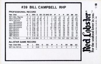 1982 Red Lobster Chicago Cubs #NNO Bill Campbell Back