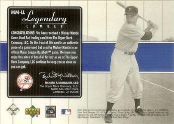 2000 Upper Deck Yankees Legends - Legendary Lumber #MM-LL Mickey Mantle  Back