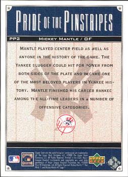 2000 Upper Deck Yankees Legends - Pride of the Pinstripes #PP2 Mickey Mantle  Back