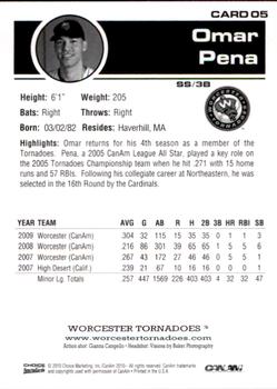 2010 Choice Worcester Tornadoes #05 Omar Pena Back