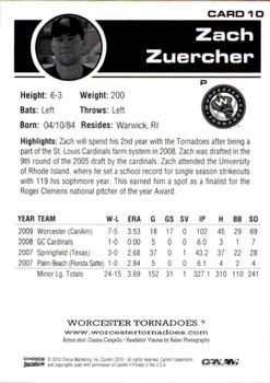 2010 Choice Worcester Tornadoes #10 Zack Zuercher Back