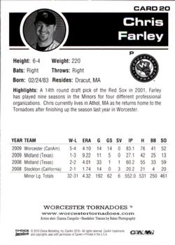 2010 Choice Worcester Tornadoes #20 Chris Farley Back