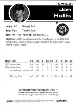 2010 Choice Worcester Tornadoes #21 Jon Hollis Back