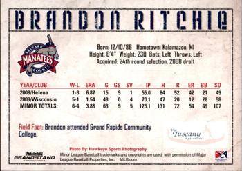 2010 Grandstand Brevard County Manatees #NNO Brandon Ritchie Back