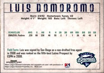 2010 Grandstand Eugene Emeralds #NNO Luis Domoromo Back