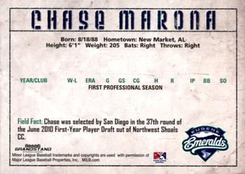2010 Grandstand Eugene Emeralds #NNO Chase Marona Back
