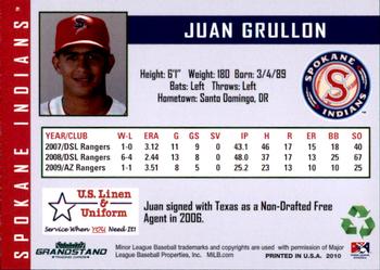 2010 Grandstand Spokane Indians #NNO Juan Grullon Back