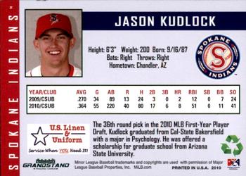 2010 Grandstand Spokane Indians #NNO Jason Kudlock Back