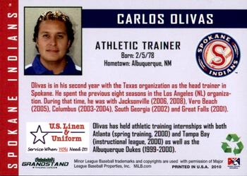 2010 Grandstand Spokane Indians #NNO Carlos Olivas Back