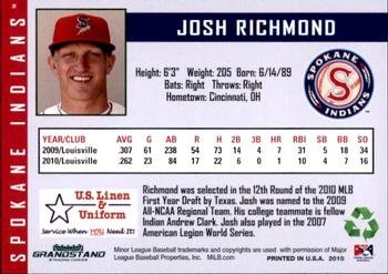 2010 Grandstand Spokane Indians #NNO Josh Richmond Back