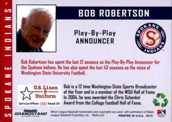 2010 Grandstand Spokane Indians #NNO Bob Robertson Back