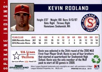2010 Grandstand Spokane Indians #NNO Kevin Rodland Back