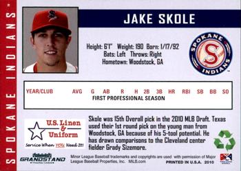 2010 Grandstand Spokane Indians #NNO Jake Skole Back