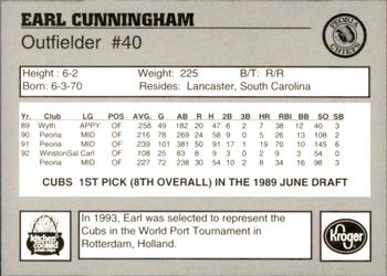 1993 Peoria Chiefs #NNO Earl Cunningham Back
