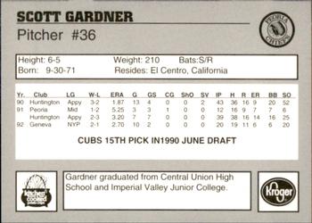 1993 Peoria Chiefs #NNO Scott Gardner Back