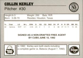 1993 Peoria Chiefs #NNO Collin Kerley Back