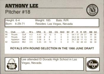 1993 Peoria Chiefs #NNO Anthony Lee Back