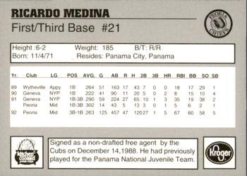 1993 Peoria Chiefs #NNO Ricardo Medina Back