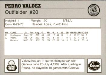 1993 Peoria Chiefs #NNO Pedro Valdez Back
