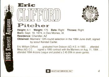 1995 Multi-Ad Everett AquaSox #4 Eric Clifford Back