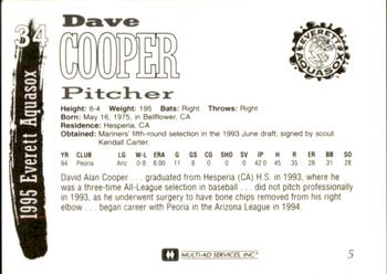 1995 Multi-Ad Everett AquaSox #5 Dave Cooper Back