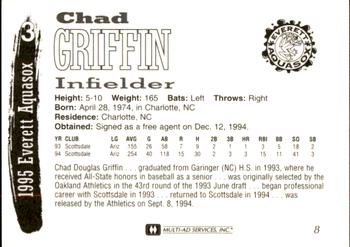 1995 Multi-Ad Everett AquaSox #8 Chad Griffin Back