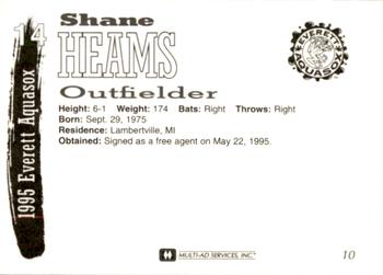 1995 Multi-Ad Everett AquaSox #10 Shane Heams Back