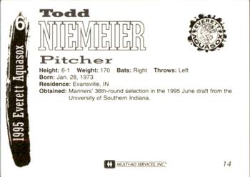 1995 Multi-Ad Everett AquaSox #14 Todd Niemeier Back