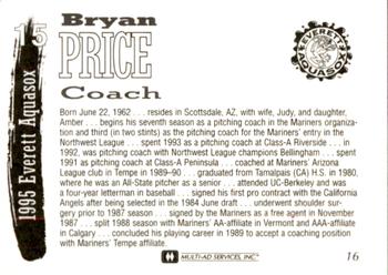 1995 Multi-Ad Everett AquaSox #16 Bryan Price Back