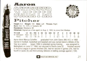 1995 Multi-Ad Everett AquaSox #21 Aaron Scheffer Back