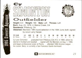 1995 Multi-Ad Everett AquaSox #23 Cy Simonton Back