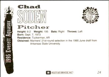 1995 Multi-Ad Everett AquaSox #24 Chad Soden Back