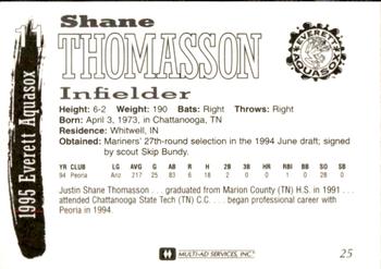 1995 Multi-Ad Everett AquaSox #25 Shane Thomasson Back