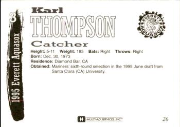 1995 Multi-Ad Everett AquaSox #26 Karl Thompson Back