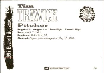 1995 Multi-Ad Everett AquaSox #28 Tim Trawick Back