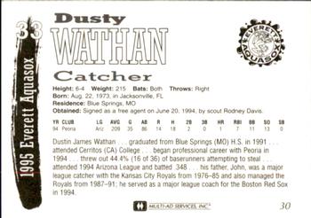 1995 Multi-Ad Everett AquaSox #30 Dusty Wathan Back