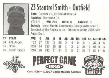 2007 Perfect Game Cedar Rapids Kernels #26 Stantrel Smith Back