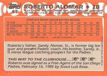 1988 Topps Traded #4T Roberto Alomar Back