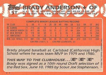 1988 Topps Traded #5T Brady Anderson Back