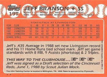 1988 Topps Traded #19T Jeff Branson Back