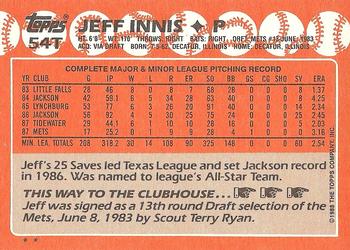 1988 Topps Traded #54T Jeff Innis Back