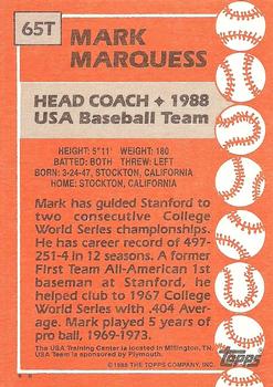 1988 Topps Traded #65T Mark Marquess Back