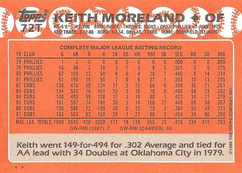 1988 Topps Traded #72T Keith Moreland Back