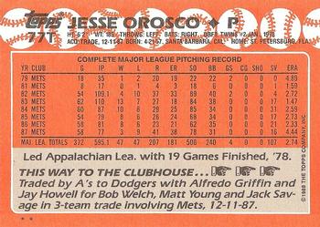 1988 Topps Traded #77T Jesse Orosco Back