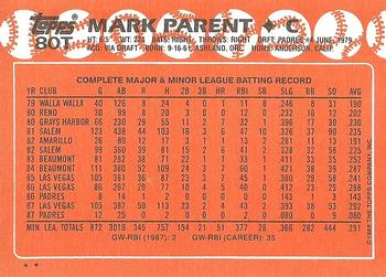 1988 Topps Traded #80T Mark Parent Back