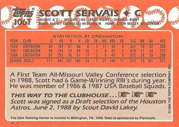 1988 Topps Traded #106T Scott Servais Back